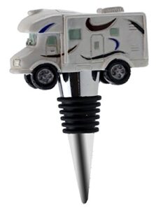 garden party class c motorhome camper rv wine stopper bottle topper, collectible lodge cabin camping decor, 3.5"