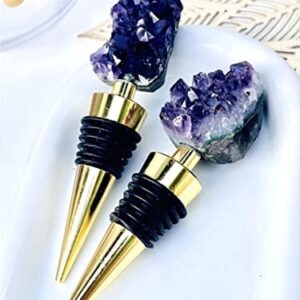 LUXE CRYSTAL CO. Natural Amethyst Teeth Raw Crystal Wine Stopper Bottle Gold Silver Handmade Wine Champagne Gifts for Her Bridal Shower Minimalist Decor (Silver)