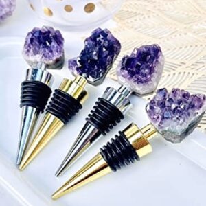 LUXE CRYSTAL CO. Natural Amethyst Teeth Raw Crystal Wine Stopper Bottle Gold Silver Handmade Wine Champagne Gifts for Her Bridal Shower Minimalist Decor (Silver)