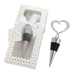 12pcs wedding favor for guests, heart wine bottle stopper beer wine cork plug champagne saver with gift box for wedding favor party gift decoration bridal shower favor(silver heart with gift box, 12)
