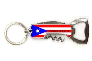 puerto rico flag 3 in 1 corkscrew metal bottle opener key chain- puerto rico souvenirs