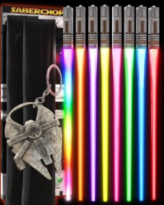 saberchops lightsaber chopsticks light up star wars led reusable 8 color modes - 4 pairs free millennium falcon keychain bottle opener multicolor