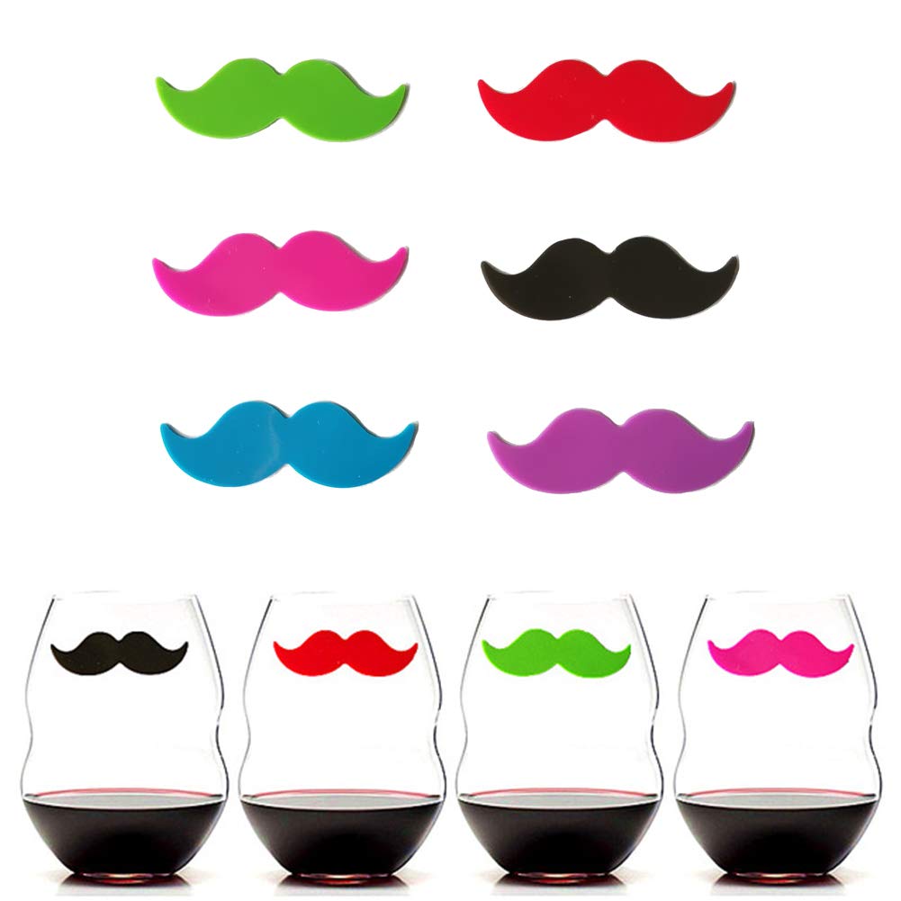 Cocktail/Wine Glass Markers Silicone Drink Markers Wine Charms with Beard Shape for Party Glass Identifiers (6 Count)