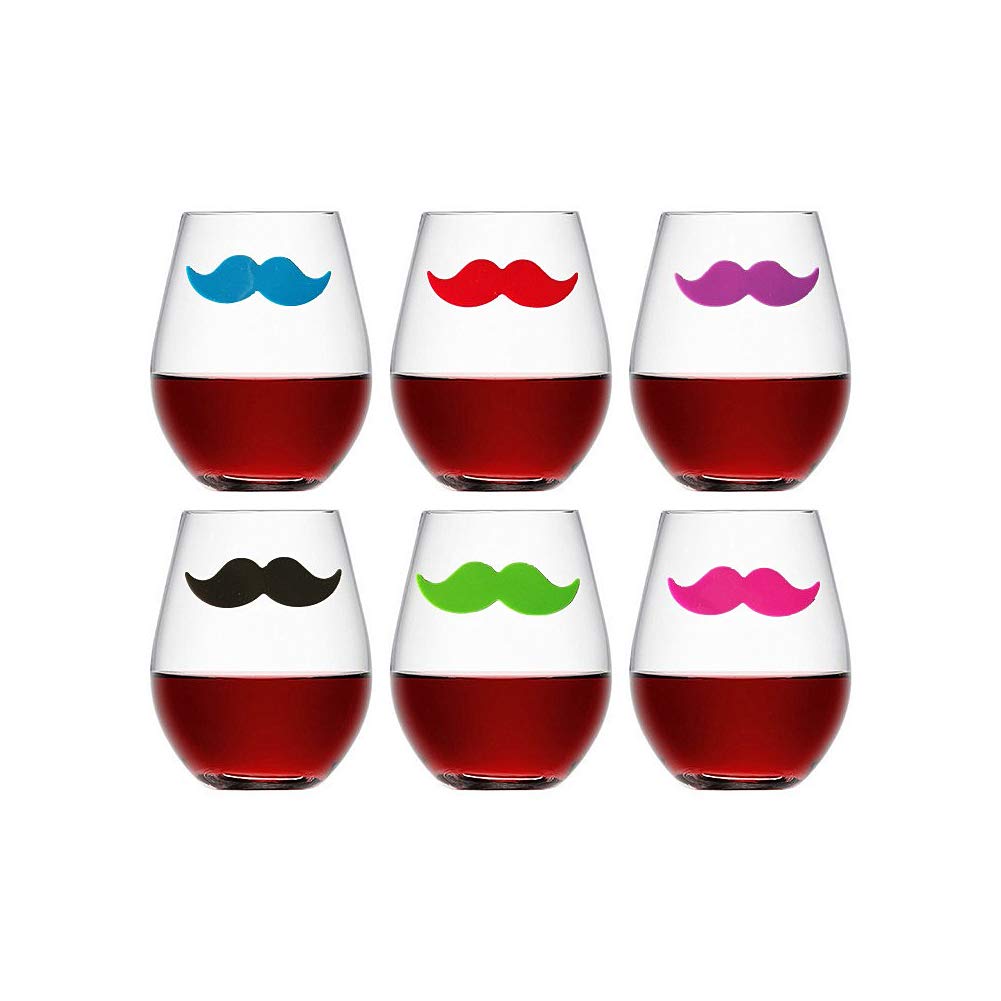 Cocktail/Wine Glass Markers Silicone Drink Markers Wine Charms with Beard Shape for Party Glass Identifiers (6 Count)