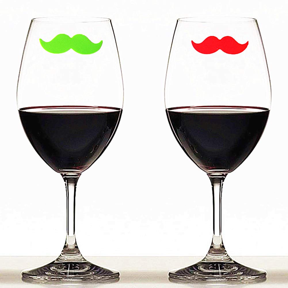 Cocktail/Wine Glass Markers Silicone Drink Markers Wine Charms with Beard Shape for Party Glass Identifiers (6 Count)