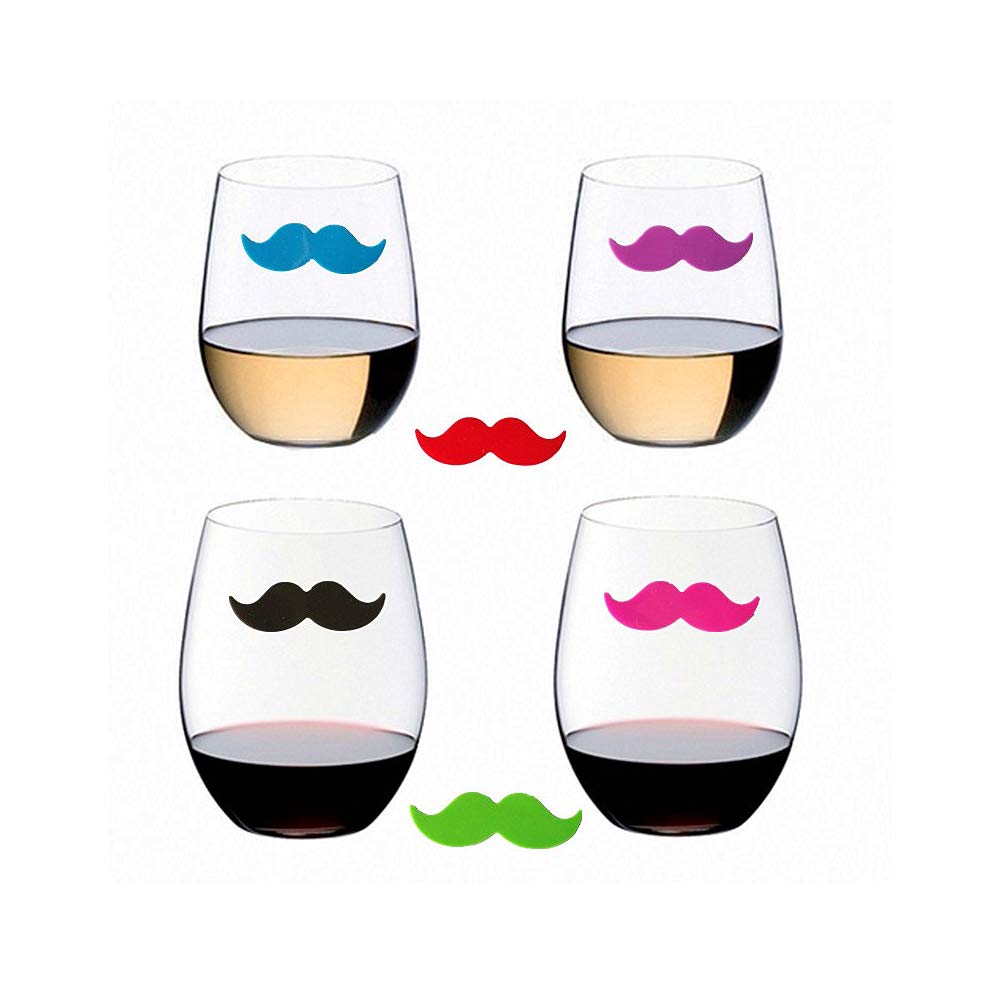 Cocktail/Wine Glass Markers Silicone Drink Markers Wine Charms with Beard Shape for Party Glass Identifiers (6 Count)