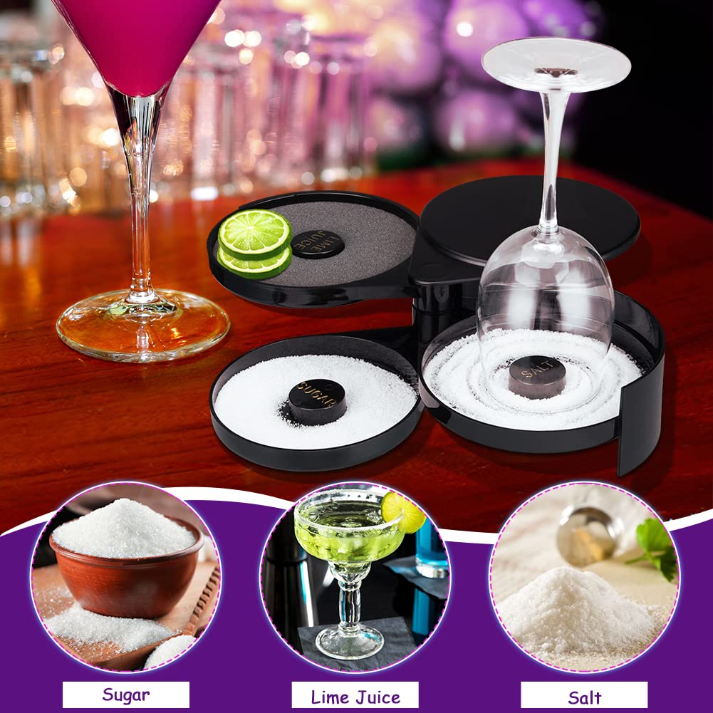 3 Tier Bar Glass Rimmer Bartender Tool with 3pcs Sponge Professional Salt Box Spice Container Bar Juice Cocktail Seasoning Box Rimmers Salt Sugar for Family Bars Hotels Restaurants Chrismas Party