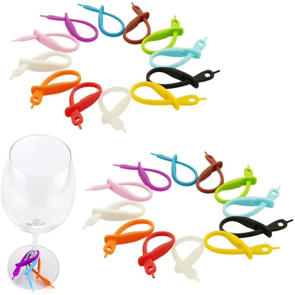 24 Pcs Drink Markers, Wine Glass Markers, Colorful Silicone Glass Markers for Drink Glass Bottle, Champagne Flutes, Martinis, Cocktail Glass, Party Supplies