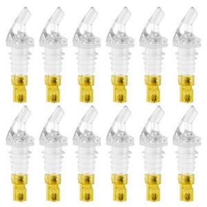 (pack of 12) measured liquor pourers, 1.5 oz, no collar clear spout bottle pourer with yellow tail