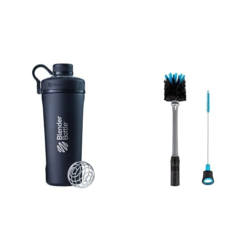 BlenderBottle Radian Shaker Cup Insulated Stainless Steel Water Bottle with Wire Whisk (26-Ounce) and BlenderBottle 2-in-1 Shaker Bottle and Straw Cleaning Brush