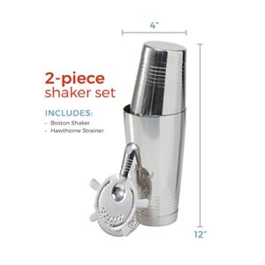 Crafthouse by Fortessa Classic Mixed Cocktail Drink Barware Shaker Set with Boston Shaker and Hawthorne Strainer, 2 Piece Set, Stainless Steel, CRFCC.SHAKERSET