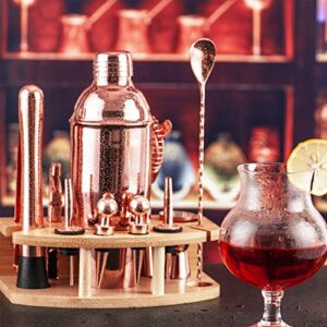 JNWINOG Cocktail Shaker Set,12Pcs-Shakers Bartending with 25oz Martini Shaker and Bamboo Stand, Cocktail Mix Drink Making Kit Professional for Bartender(Rose Copper)