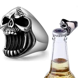 Yardwe Skull Bottle Opener Ring, Beer Bottle Opener Halloween Skull Rings, Gothic Biker Punk Surgical Bottle Opener for Men-9