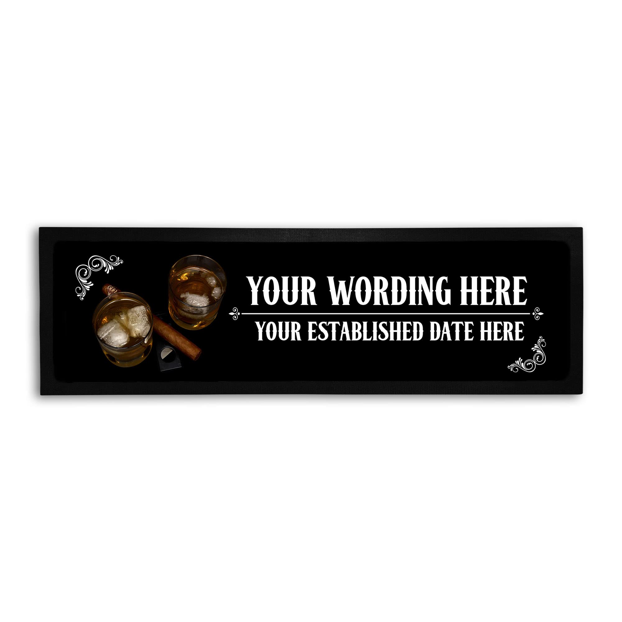 Personalized Bar Runner Mat - Novelty Beer Gifts for Home Bars - Whiskey Cigar