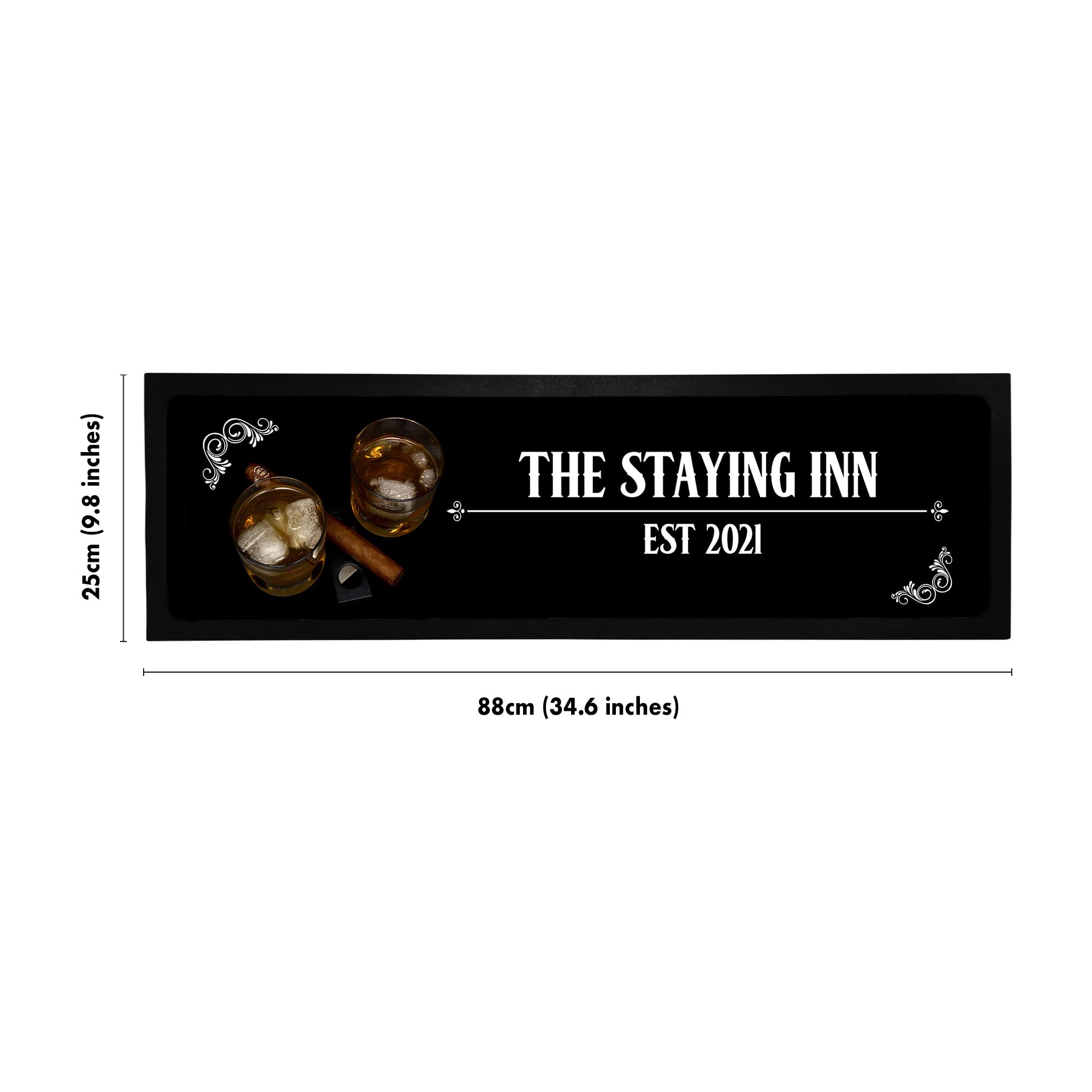 Personalized Bar Runner Mat - Novelty Beer Gifts for Home Bars - Whiskey Cigar