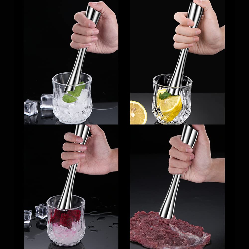 GDFYMI Stainless Steel Cocktail Muddler and Mixing Spoon, Mojito Muddler, Fruit Smasher, Professional Home Bar Tools for Margaritas, Mint, Fruit, Ice