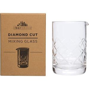 A Bar Above Diamond Cut Mixing Glass + 10pc Bar Set (Silver Bundle) - Professional Bar Mixing Glass + 10 Piece Stirred Craft Cocktail Set w/Mixing Glass, Bar Spoon, Bell Jigger, Cocktail Picks & More