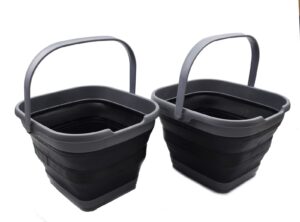 sammart 10l (2.6 gallon) collapsible rectangular handy basket/bucket (grey/black (set of 2))
