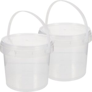 amosfun 2 pcs 2l food grade plastic hand bucket transparent round storage bucket household ice cream storage tank with lid