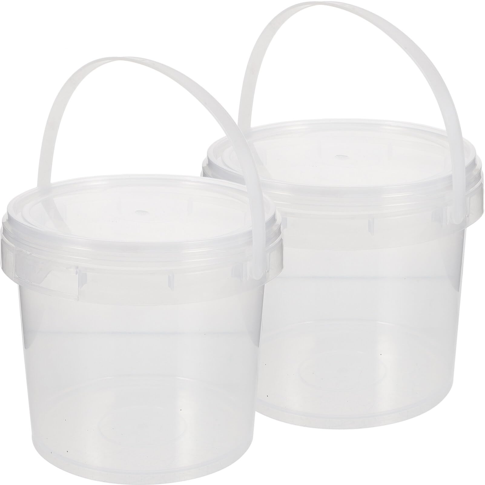 Amosfun 2 Pcs 2L Food Grade Plastic Hand Bucket Transparent Round Storage Bucket Household Ice Cream Storage Tank with Lid