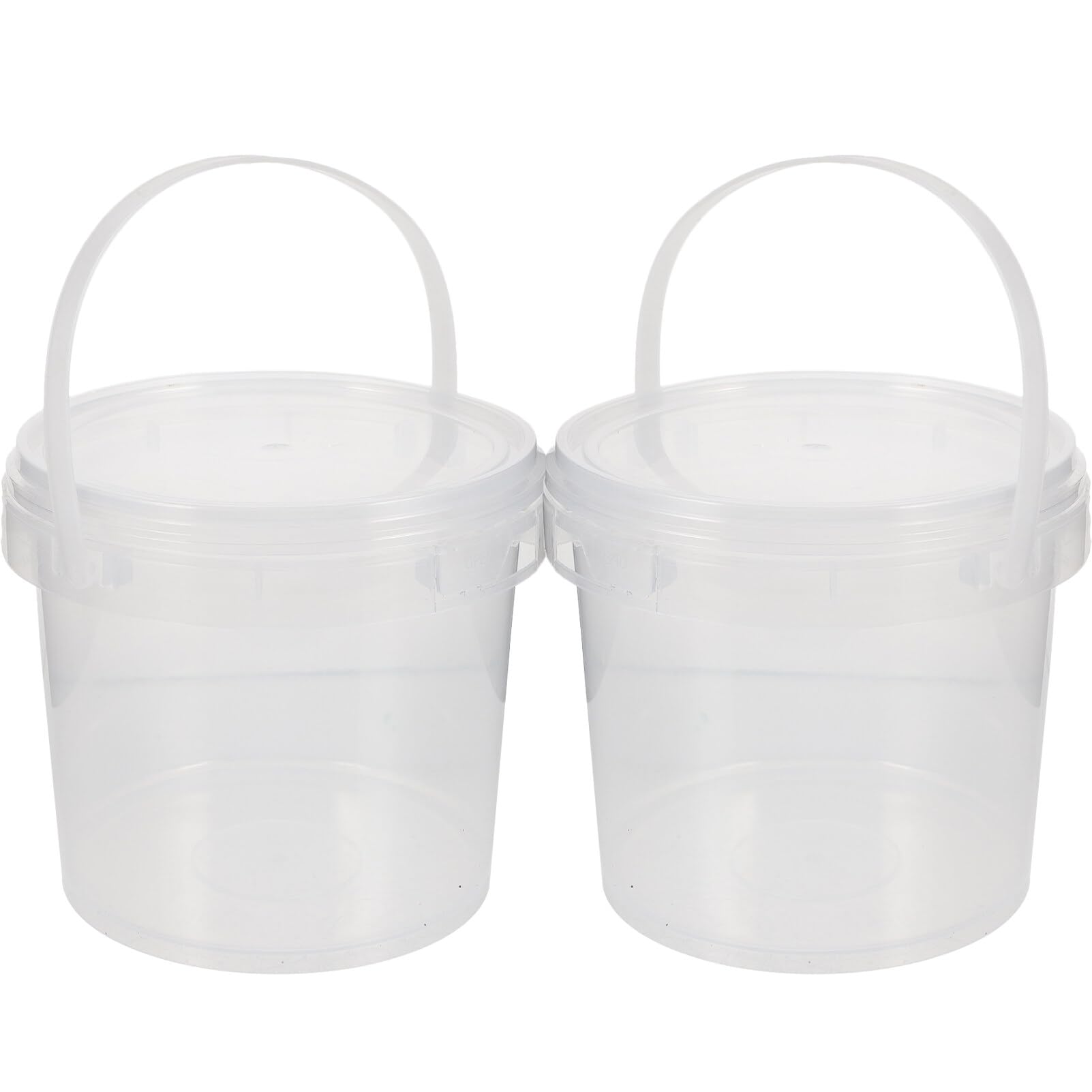 Amosfun 2 Pcs 2L Food Grade Plastic Hand Bucket Transparent Round Storage Bucket Household Ice Cream Storage Tank with Lid