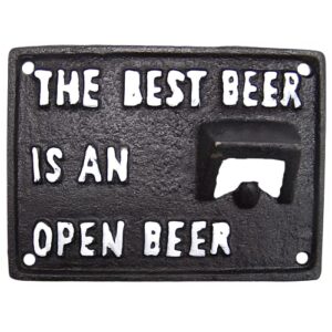 cast iron the best beer is an open beer single bottle opener, wall mounted accent piece, funny bar décor, man cave bar accessory, 4.25 inches