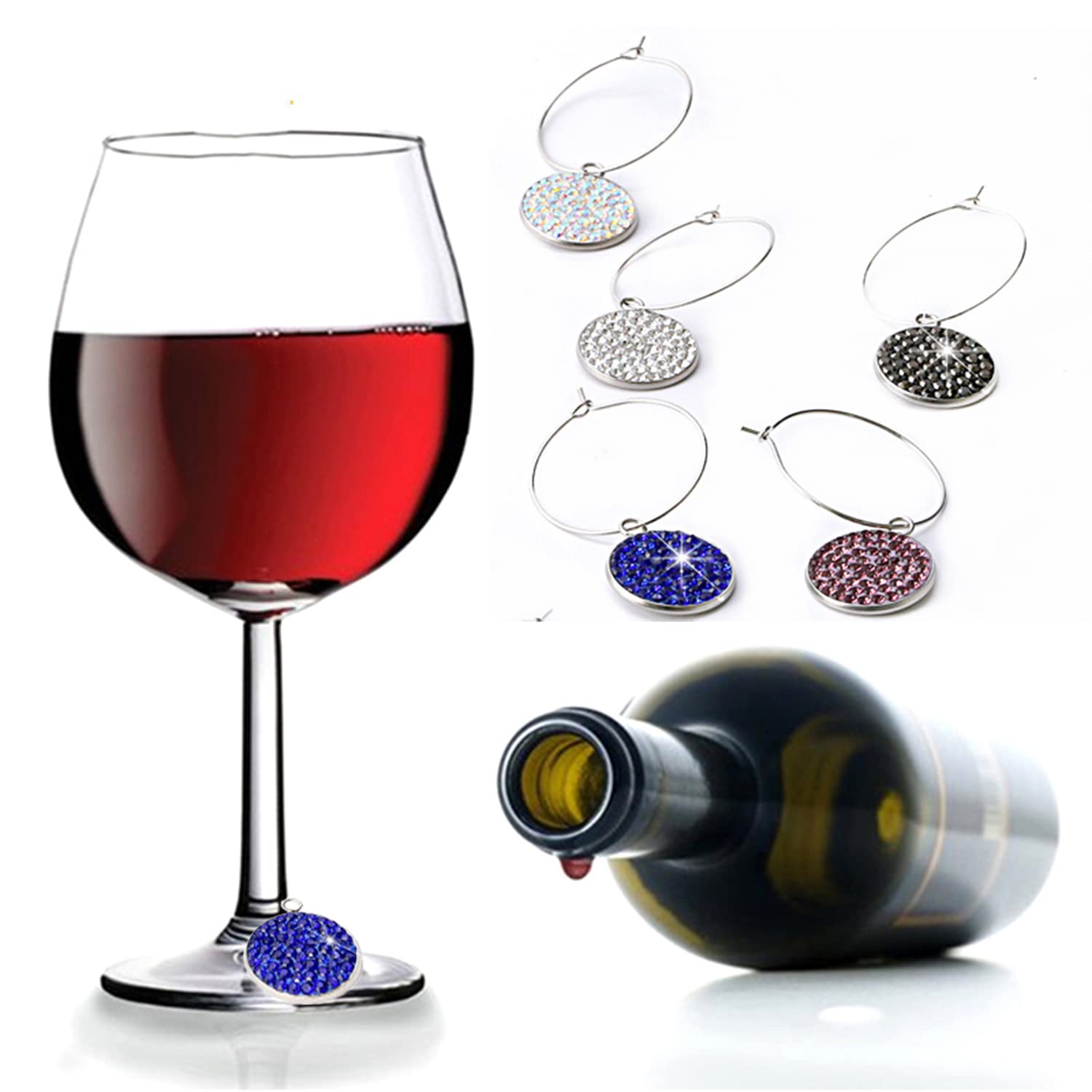 16pcs Bling Wine Glass Charms Markers Tags, Wine Charms for Stem Glasses, Wine Glass Identifier Tags with Bling Rhinestones Crystal for Stem Glasses Tasting Party Favors New Year.