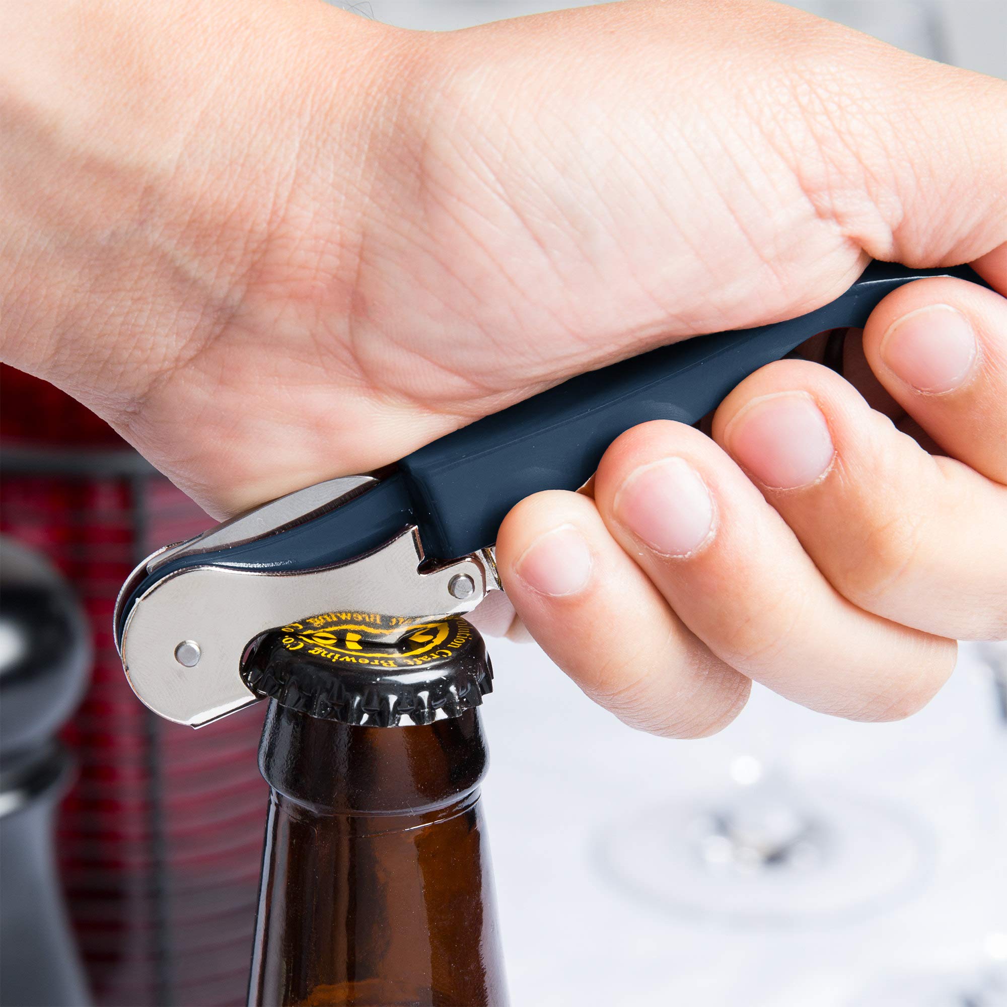 Pulltap's Double-Hinged Waiters Corkscrew, Wine Opener and Foil Cutter, Beer Bottle Opener, Navy