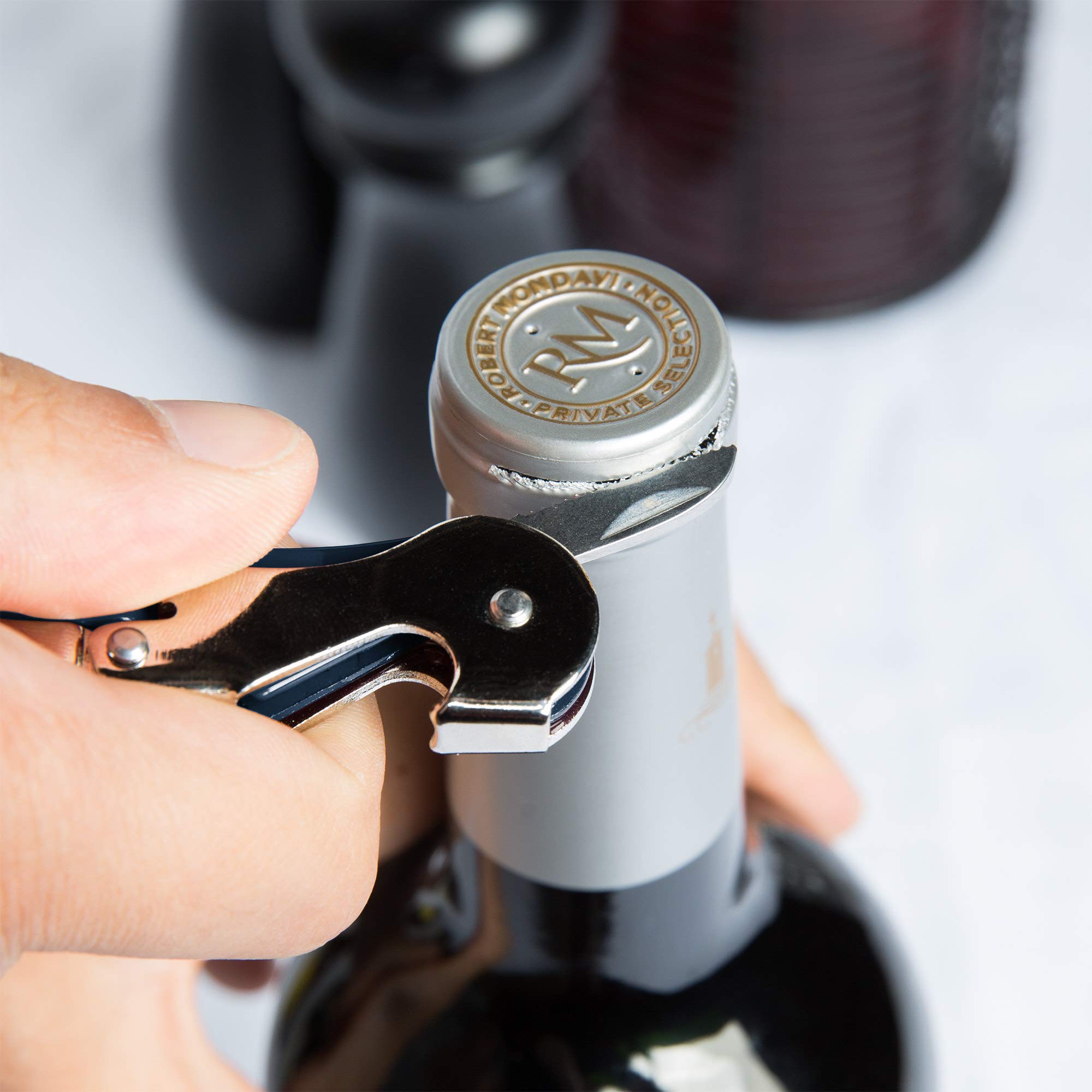 Pulltap's Double-Hinged Waiters Corkscrew, Wine Opener and Foil Cutter, Beer Bottle Opener, Navy