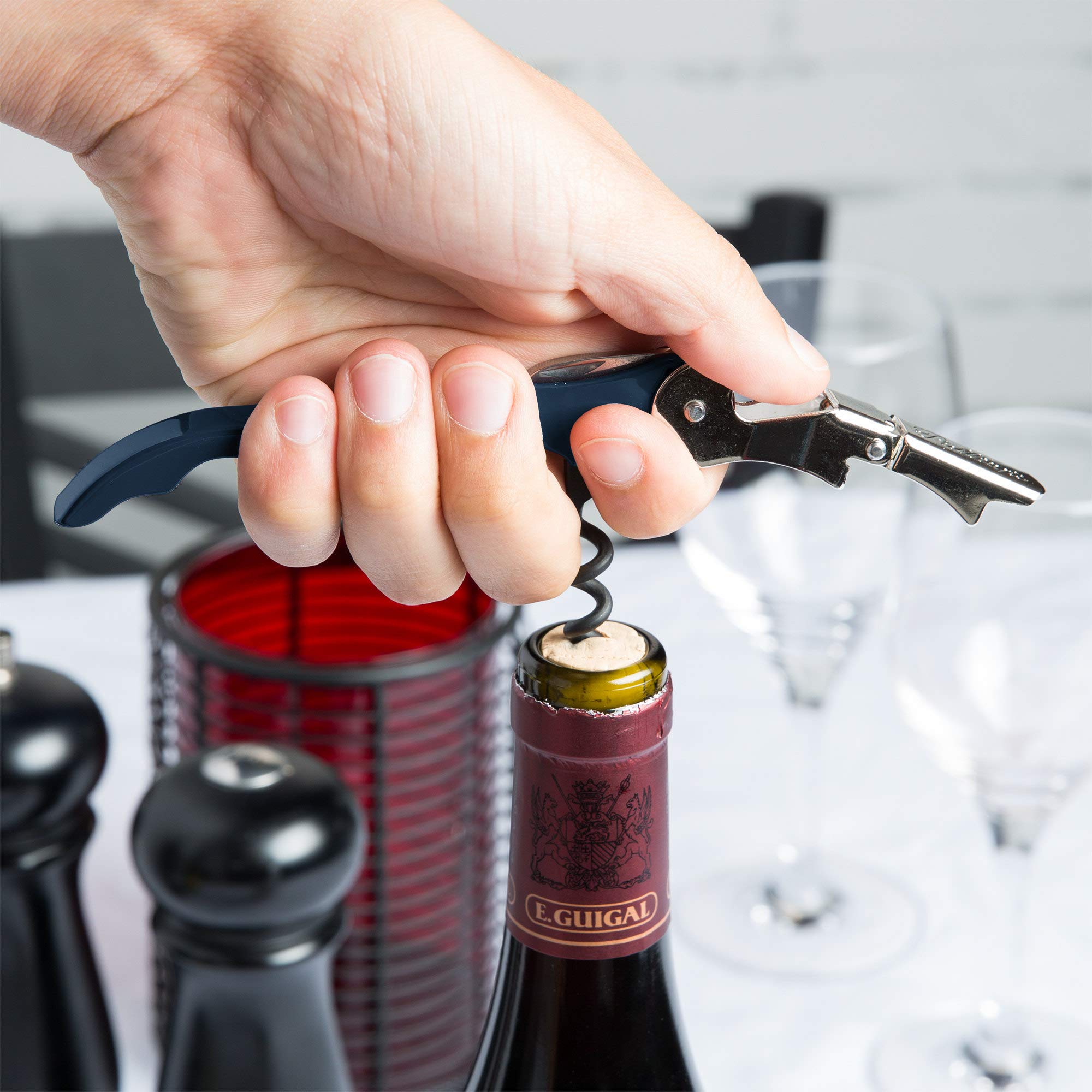 Pulltap's Double-Hinged Waiters Corkscrew, Wine Opener and Foil Cutter, Beer Bottle Opener, Navy