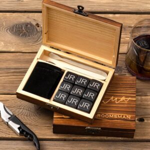 personalized premium whiskey stone gift set with 9 stones and bag, groom's gift, customized whiskey stone set, engraved whiskey stone, wedding gift, for man.