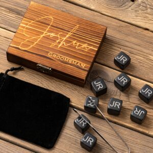 Personalized Premium Whiskey Stone Gift Set with 9 Stones and Bag, Groom's Gift, Customized Whiskey Stone Set, Engraved Whiskey Stone, Wedding Gift, for Man.