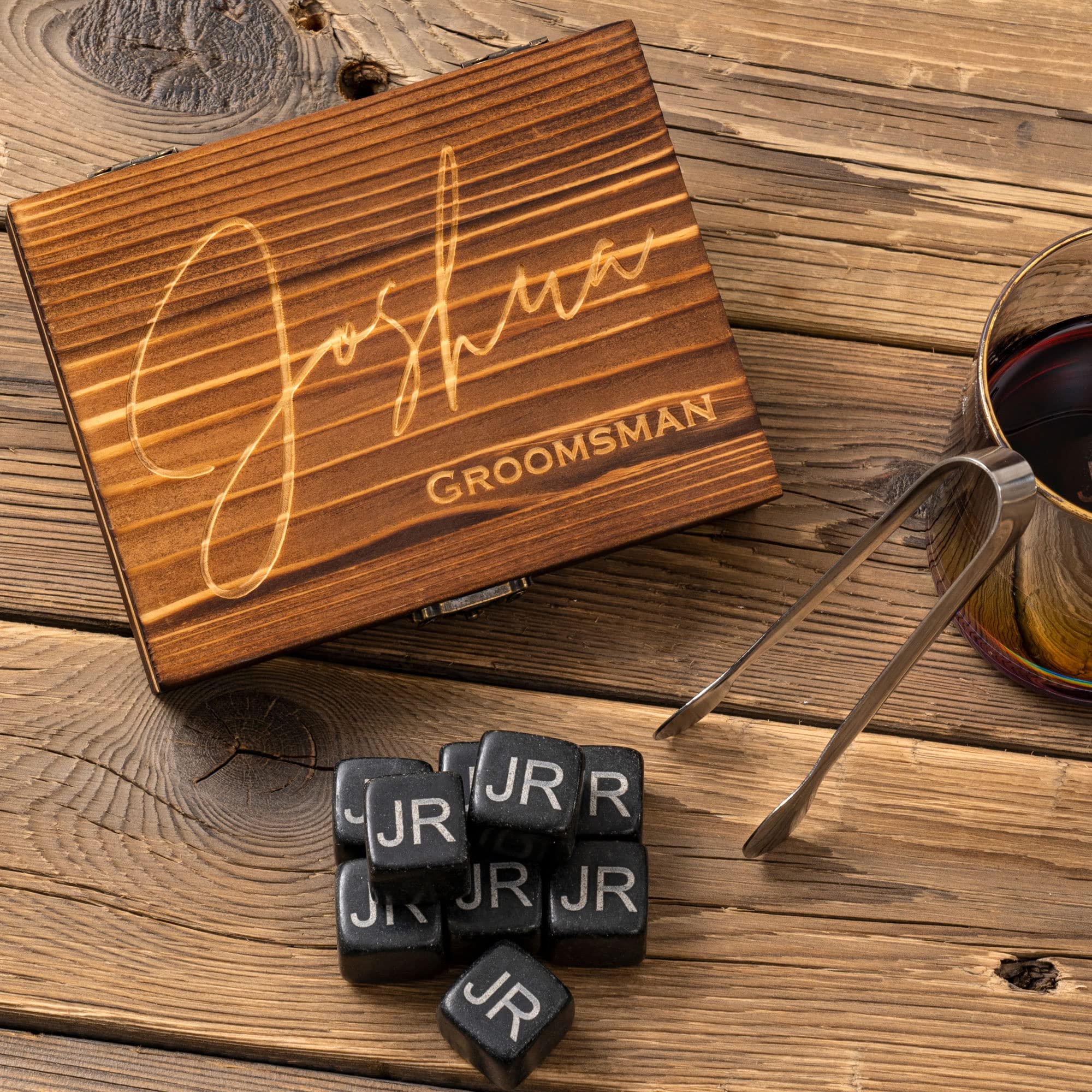 Personalized Premium Whiskey Stone Gift Set with 9 Stones and Bag, Groom's Gift, Customized Whiskey Stone Set, Engraved Whiskey Stone, Wedding Gift, for Man.