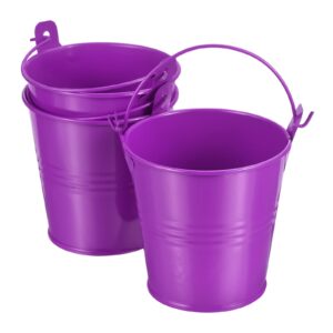patikil 3" height mini metal bucket, 3 pack colorful metal succulents pot party decorative pails with handles for small succulents, purple