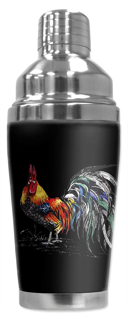 Mugzie 16 Ounce Stainless Steel Cocktail Shaker/Martini Shaker with Wetsuit Cover - Rooster Drawing