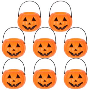 kisangel 8pcs pumpkin bucket plastic buckets with handles candy buckets for kids trick or treat(3.14x2.36x1.77inch)