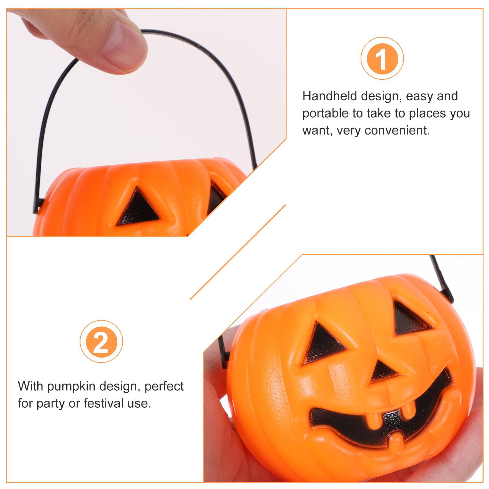 Kisangel 8pcs Pumpkin Bucket Plastic Buckets with Handles Candy Buckets for Kids Trick or Treat(3.14X2.36X1.77inch)