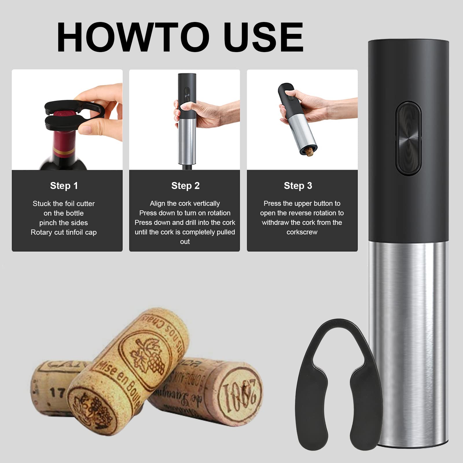 YMQHBS Wine Aerator Pourer, Electric Wine Opener Set 6PC, Automatic Bottle Opener Gifts Set Cordless Corkscrew Stainless Steel, with Vacuum Preserver