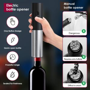 YMQHBS Wine Aerator Pourer, Electric Wine Opener Set 6PC, Automatic Bottle Opener Gifts Set Cordless Corkscrew Stainless Steel, with Vacuum Preserver