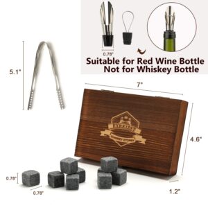 Whiskey Stones Gifts Set - 9 Granite Chilling Stones Whisky Rocks - Reusable Ice Cubes with Tongs Stopper, for Men Dad Party Birthday Anniversary Holiday Father's Day Present