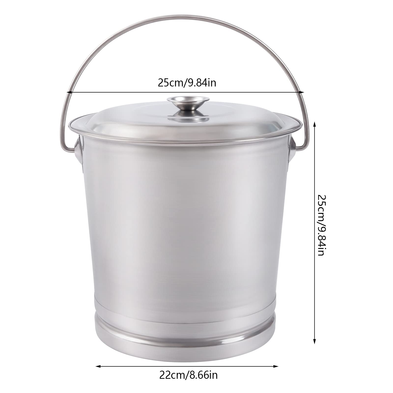 8.5Qt Milk Can Tote, Stainless Steel Milk Pail Bucket with Lid, and Open Lip Edge, Also Good for Compost