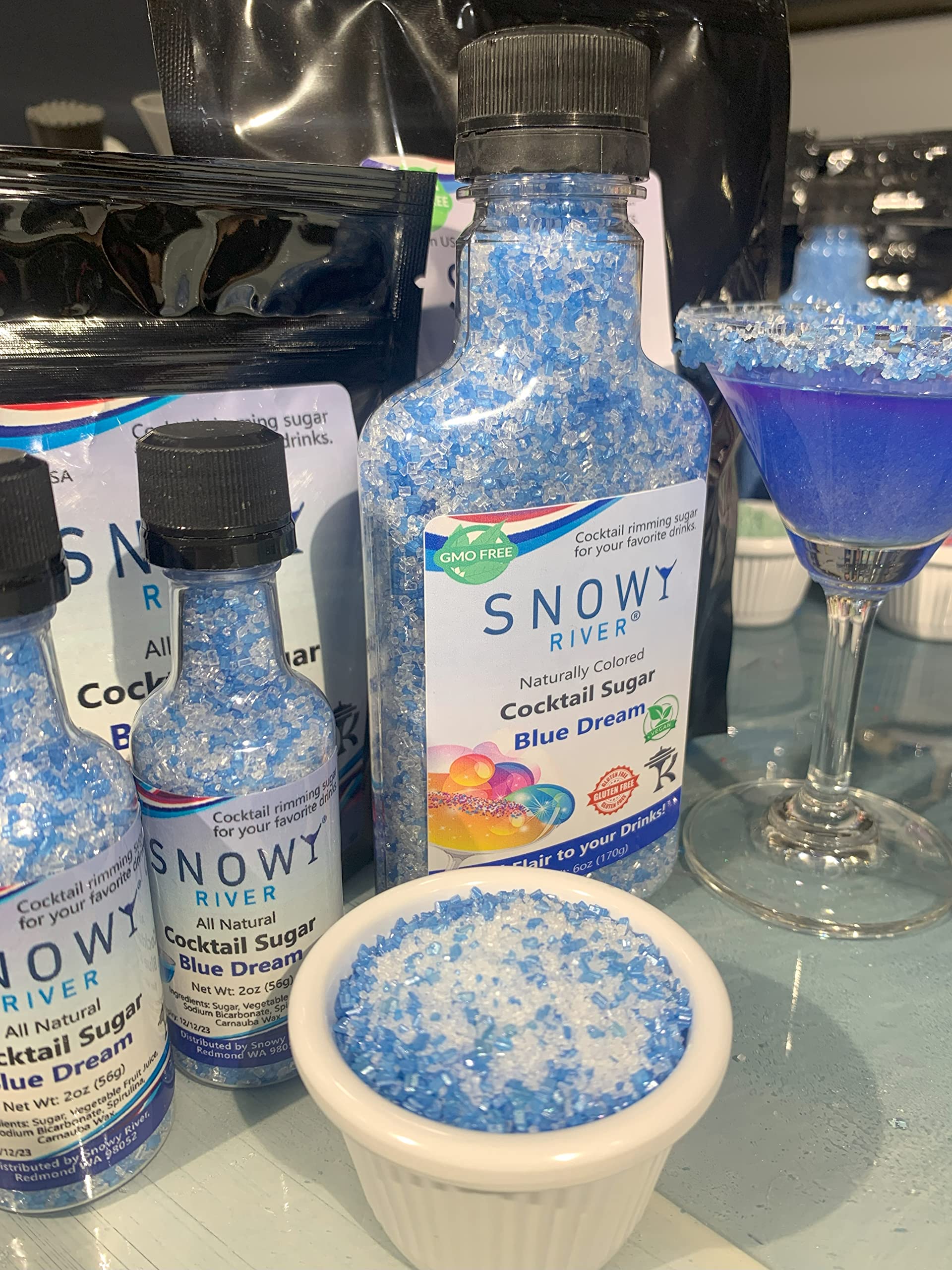 Snowy River Blue Dream Cocktail Sugar - Kosher All Natural White and Blue Cocktail Rimmer and Coffee Rimmer (Blue Dream, 8oz Bag)