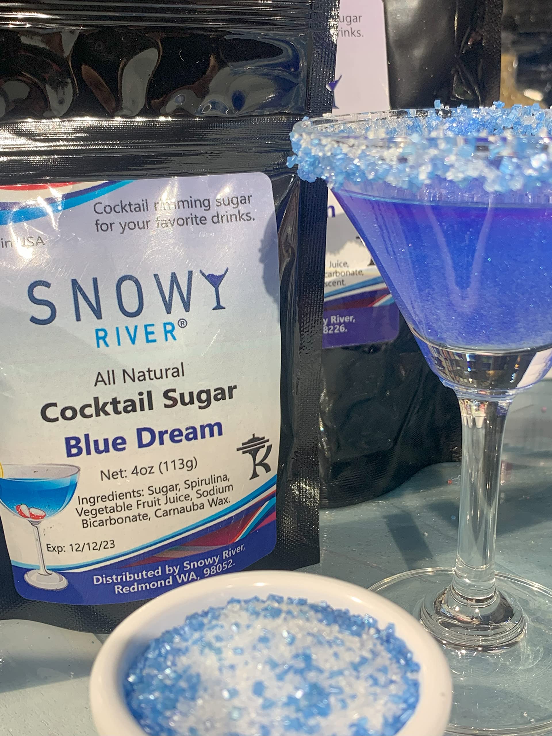 Snowy River Blue Dream Cocktail Sugar - Kosher All Natural White and Blue Cocktail Rimmer and Coffee Rimmer (Blue Dream, 8oz Bag)