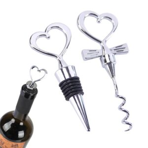 2 pack heart wine bottle stopper, betterjonny stainless steel wine bottle stopper and bottle-opener with gift box packing handheld wine bottle cork remover accessory tool for holiday wedding party