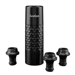 ivation rechargeable wine saver pump with reusable stoppers, 6-piece wine saver preserver gift set with automatic vacuum pump sealer, usb charger & 4 universal bottle plugs