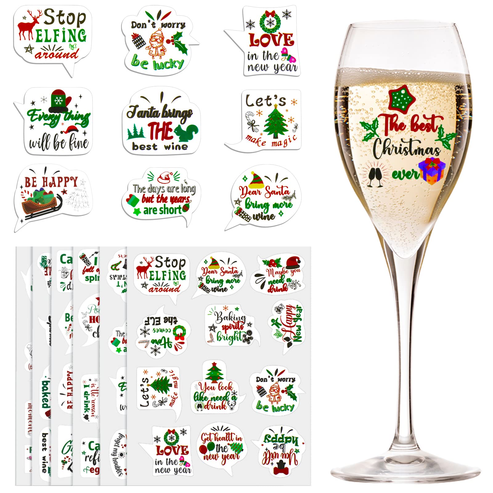 72 Pieces Christmas Wine Glass Stickers Christmas Wine Glass Drink Markers charms Reusable Funny Xmas Wine Stickers for Christmas Birthday Wine Tasting Party Decorations