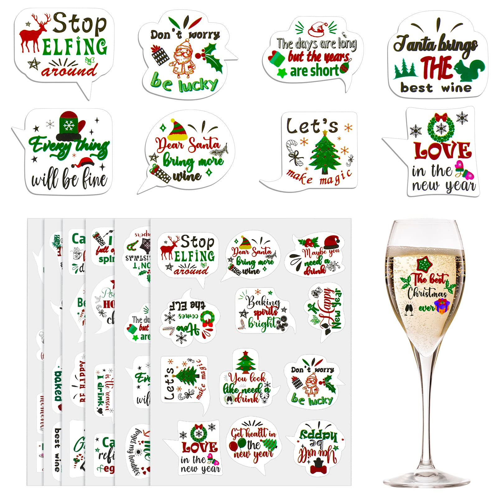 72 Pieces Christmas Wine Glass Stickers Christmas Wine Glass Drink Markers charms Reusable Funny Xmas Wine Stickers for Christmas Birthday Wine Tasting Party Decorations