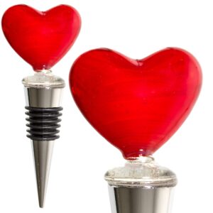 valentine’s day heart wine stopper - champagne/wine bottle stopper, decorative, unique, handmade, eye-catching glass wine stoppers – heart décor, wine accessories gift - wine corker / sealer