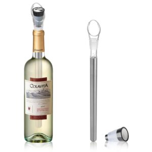 wine chiller stick, aerator pourer and stopper - 4 in 1-2 pack - stainless steel - cools wine for hours - aerates red wine while pouring - stops drips - by devine
