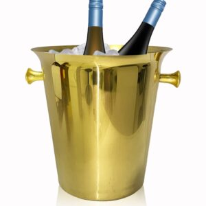 Champagne Ice Bucket,Ice Bucket for Parties,Stainless Steel Ice Bucket Champagne Cooler Chiller,5L Wine Cooler Great for Home Bar Beer,Gold